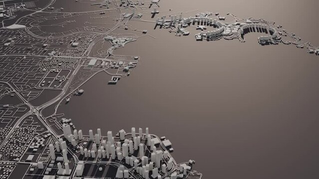 Doha, Qatar city map aerial view. minimal design. 3D Rendering