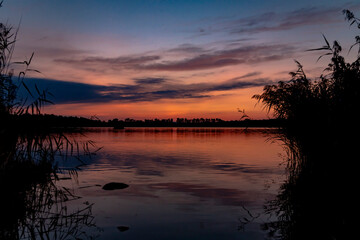 Pond Rezabinec after sunset sunshine, Kestrany, Czech Republic