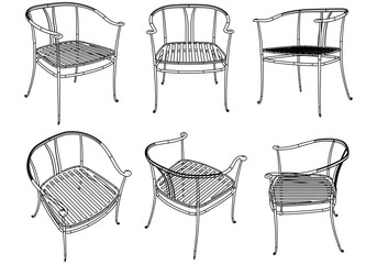 Collection of elegant modern chairs hand drawn with in lines on white background vector illustration