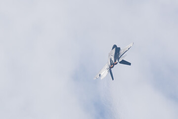 Avion caza furtuvo en maniobra de ascenso, avion de combate con postquemadores activos