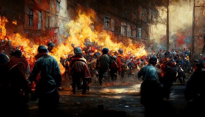 Fototapeta illustration of a street battle obraz