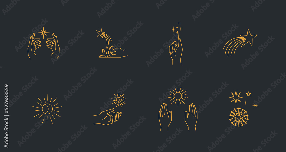 Canvas Prints aesthetic astral hands. collection of cosmic and celestial elements with sun, moon and stars. isolat