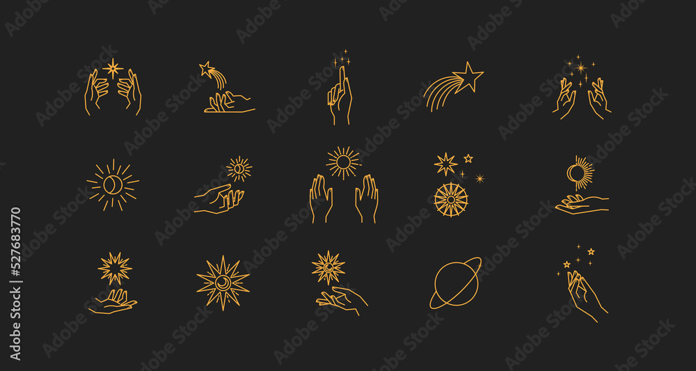 Canvas Prints aesthetic astral hands. collection of cosmic and celestial elements with sun, moon and stars. isolat