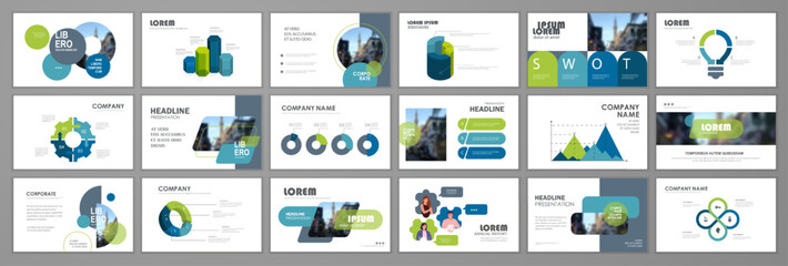 Business presentation infographic elements template set. Presentation background slide templates design, website ideas, brochure cover design, landing page, annual report brochure. Vector Illustration