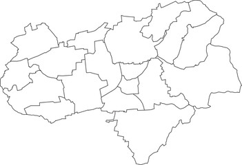 White flat blank vector administrative map of GÖTTINGEN, GERMANY with black border lines of its districts