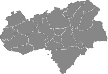 Gray flat blank vector administrative map of GÖTTINGEN, GERMANY with black border lines of its districts
