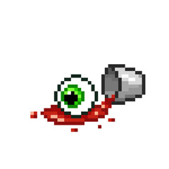 Fototapeta premium Cartoon image of an overturned bucket with blood and a green eye, creepy vector 