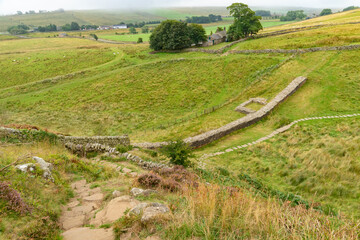 Fototapeta na wymiar View from Peel Crag on the Hadrian's Wall trail, Northumberland 