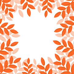Square Border frame of orange autumn leaves with copy space on transparent background.