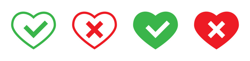 Obraz premium Tick and cross signs in heart icon. Vector illustration.
