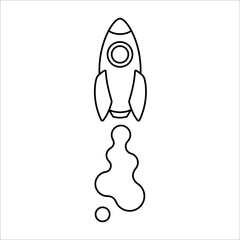 Vector black and white illustration of the starting rocket