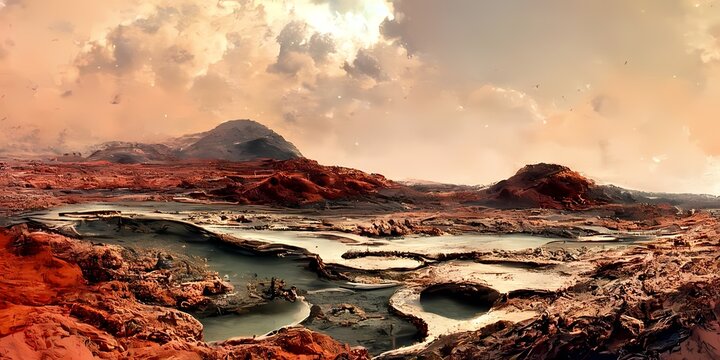 Jezero Crater On Planet Mars Martian Landscape With An 