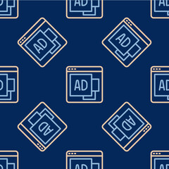 Line Advertising icon isolated seamless pattern on blue background. Concept of marketing and promotion process. Responsive ads. Social media advertising. Vector