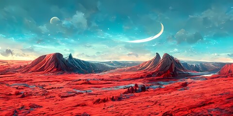 Fototapeta na wymiar Landscape of stranger planet Moon D illustration 