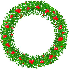 Christmas wreath with green mistletoe and red berries on transparent background.