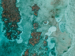Top down drone shot of a reef in the Bahamas.