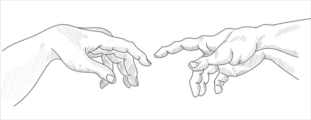 Creation of adam Michelangelo vector hands with frame	