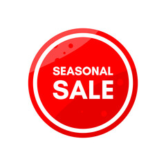 Seasonal sale round red button - vector icon