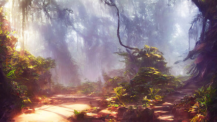 Obraz premium beautiful morning in the forest at spring season