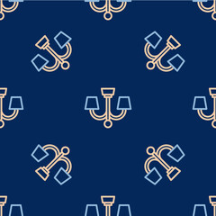 Line Chandelier icon isolated seamless pattern on blue background. Vector