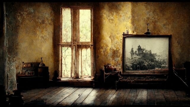 An old abandoned room with a window