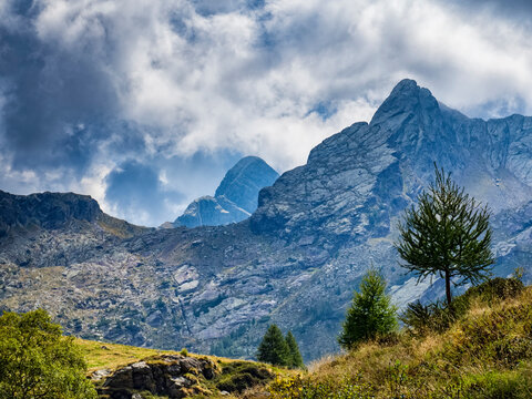 View of Varrone and Trona Peak in the italian alps