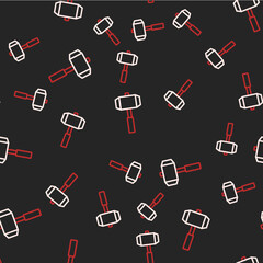Line Sledgehammer icon isolated seamless pattern on black background. Vector
