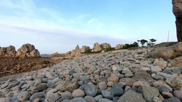 walk in the beautiful seascape of plougrescant in brittany - France
