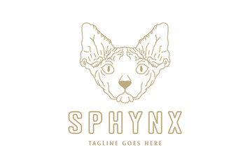 Simple Vintage Animal Sphynx Cat Head Face Logo Design Vector