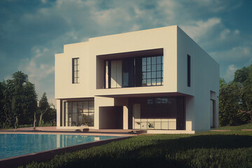 3d rendering modern house or villa with pool