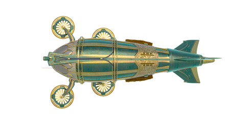 steam punk airship in white background top view © DM7