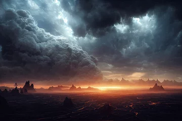 Gartenposter Grau 2 Ende der Welt. Apokalypse 3D. Ereignis auf Extinktionsebene. Dystopischer und apokalyptischer Hintergrund.