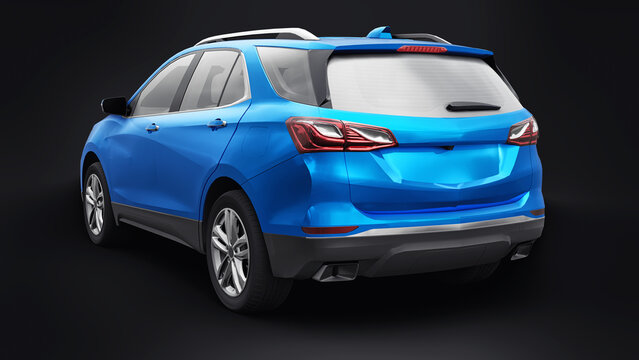 San Diego. USA. January 3, 2022. Chevrolet Equinox 2017. Blue mid-size city SUV for a family on a black background. 3d rendering.