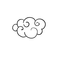 Vector black and white abstract hand-drawn ornate cloud. Tattoo style. Vector illustration in outlines isolated on white.
