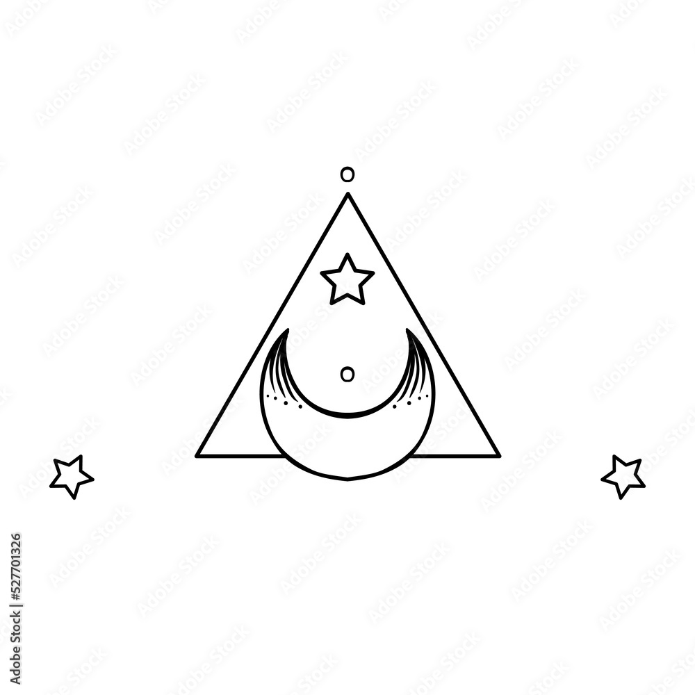 Poster moon symbol. tattoo style. vector illustration in black outlines isolated on white.