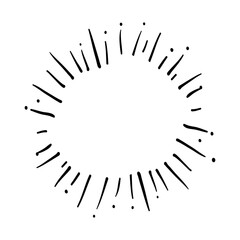 Outline drawing of rays of the sun in vintage style. Tattoo flesh design, yoga logo. Boho print, poster, t-shirt textile. Anti stress book. Isolated vector illustration.