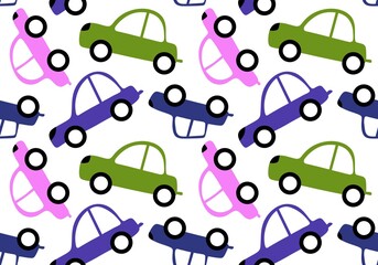 Naklejka premium Cartoon kids seamless cars toys pattern for child clothes print and wrapping paper and fabrics and accessories