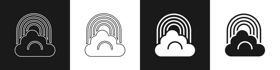 Set Rainbow with cloud icon isolated on black and white background. Vector