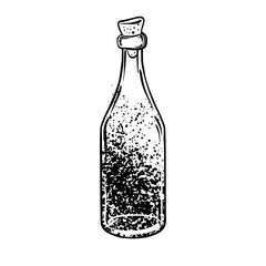 Magic potion. black bottle. Vector illustration isolated on white. Spirituality, occultism, chemistry, magic tattoo concept.