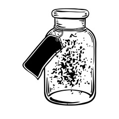 Magic potion. black bottle. Vector illustration isolated on white. Spirituality, occultism, chemistry, magic tattoo concept.