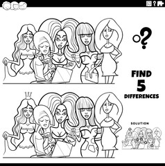 differences task with comic women coloring page