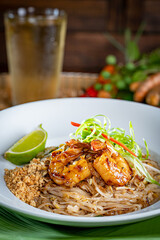 Shrimp Pad Thai with a Thai Beer