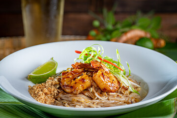 Shrimp Pad Thai with a Thai Beer