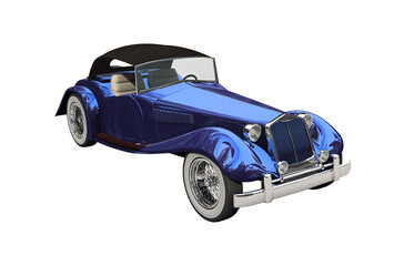 Detailed 3d model of a vintage convertible blue car.