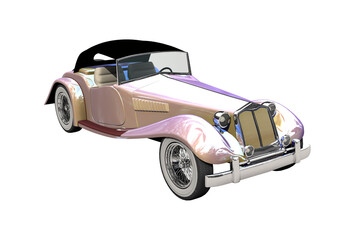Vintage convertible hot rod car in a pearly color.