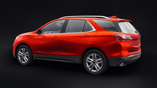 San Diego. USA. January 3, 2022. Chevrolet Equinox 2017. Red mid-size city SUV for a family on a black background. 3d rendering.