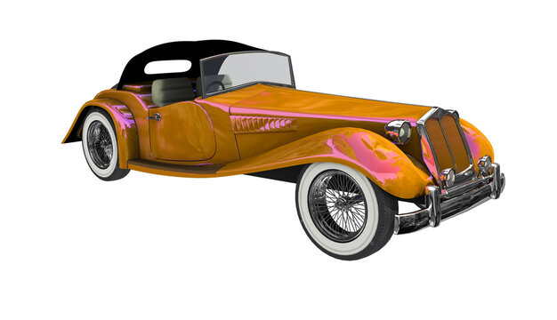 Vintage convertible hot rod car in yellow.
