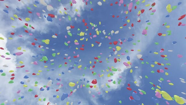 Heart Balloons rising up to the sky 3D animation.