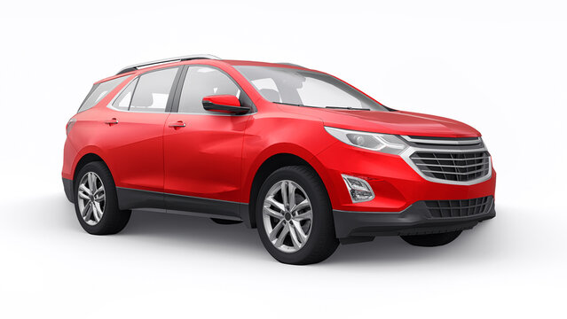 San Diego. USA. January 3, 2022. Chevrolet Equinox 2017. Red mid-size city SUV for a family on a white background. 3d rendering.