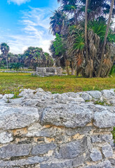 Ancient Tulum ruins Mayan site temple pyramids artifacts seascape Mexico.